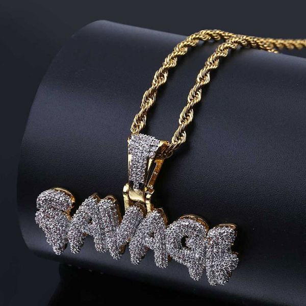 

iced out cz bling savage pendant necklace mens micro pave cubic zirconia simulated diamonds necklace, Silver