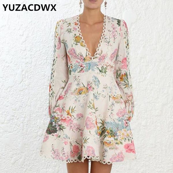 

2020 new arrive fashion luxury designer runway women print dress v-neck long sleeve lace dress leisur vestidos, Black;gray