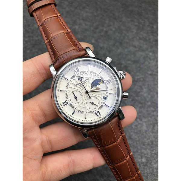 

Quality Men full-featured fashion casual quartz watch stainless steel dial leather strap automatic date waterproof business mens chronograp
