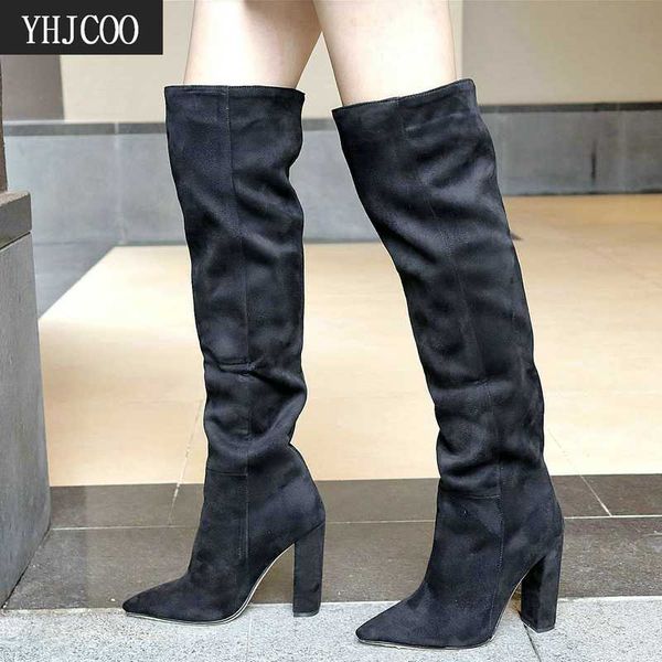 

new sell over the knee women boots autumn winter warm thigh boot fashion pointed toe high square heel boots plus size, Black