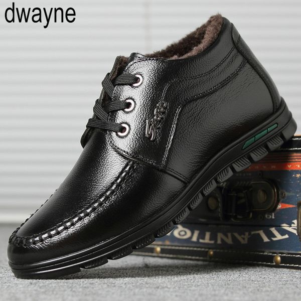 

boots men winter business genuine leather ankle high-cotton snow with full fur lining for father, Black