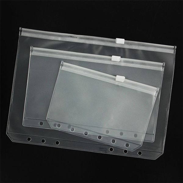 

a5/a6/a7 pvc binder cover clear zipper storage bag 6 hole waterproof stationery bags office travel portable document sack
