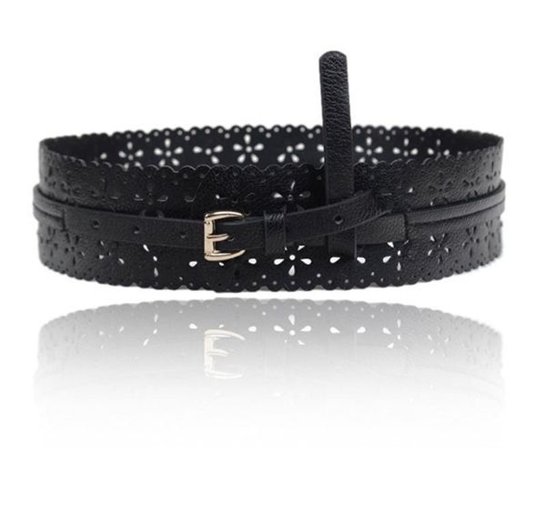 

womens fashion women belt pu leather lady hollow flower wide waist wide waistband bind belts dress04, Black;brown