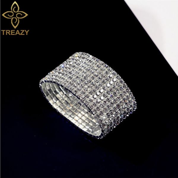 

treazy women bling 10 rows rhinestone crystal bracelet bangle wedding bridal bridesmaid elastic wristband prom jewelry gifts, Black