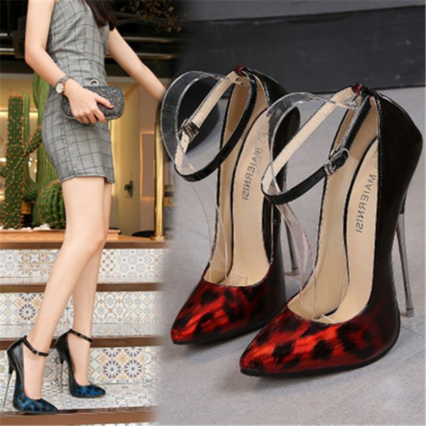 

2020 new summer new women fashion leopard print super high heels metal buckle shoes womens shoes club high heels pumps, Black