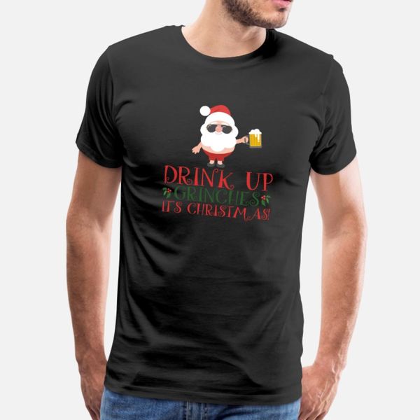 

drink up grinches its christmas bearded santa wine t shirt men crazy tee shirt o neck trend crazy humor summer style original