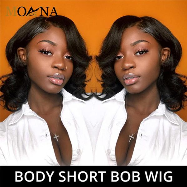 

lace wigs body wave short bob human hair 13x4 frontal wig brazilian front for women, Black;brown