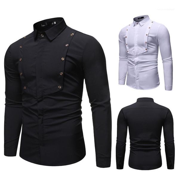 

solid color single breasted homme spring designer mens splice shirt mens long sleeve lapel clothes, White;black
