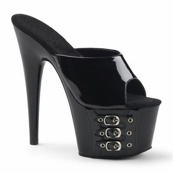 

inches women high heels platform 17cm fetish trend slippers big size black patent leather punk cross dressing