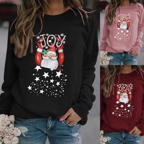 

2020 autumn women's sweatshirts christmas women's sweater plus size women's joy santa print crew neck sweatshirt, Black
