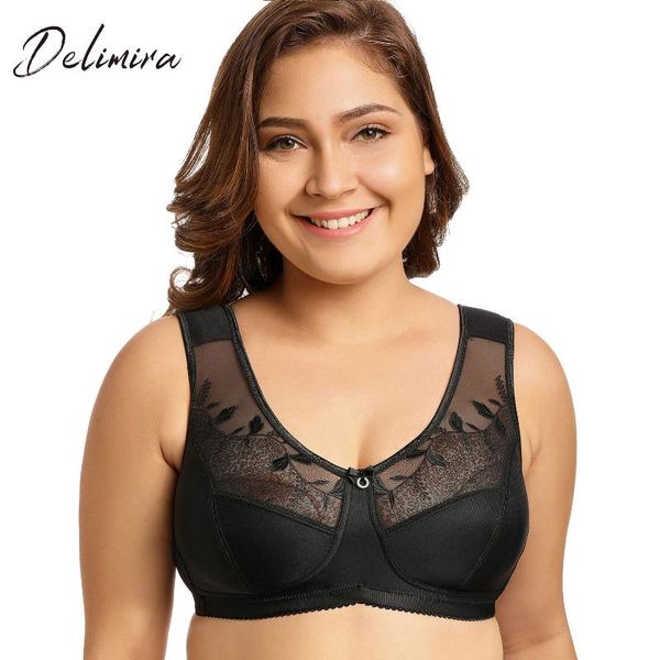 

delimira women's no wire full coverage soft cups minimizer bra, Red;black