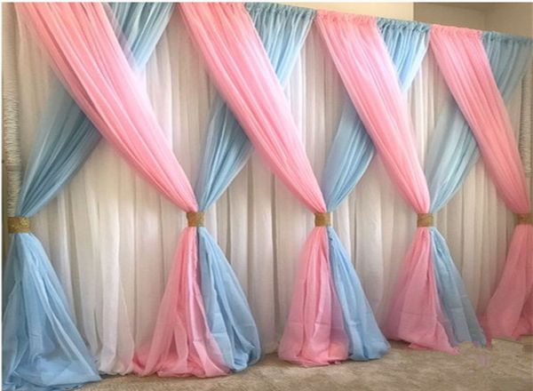 

lastest style pink with sky blue wedding backdrop stage decoration background veil wedding decoration