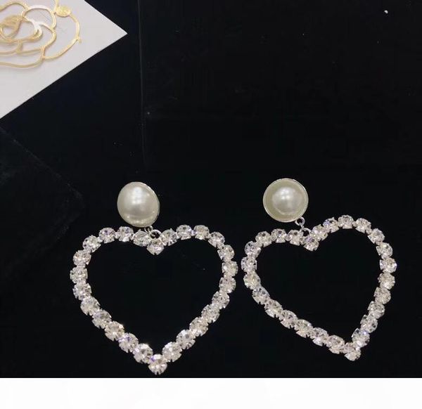 

2018 european and american fashion diamond heart earrings big pearl earrings jewelry counters with the same paragraph ing, Golden;silver