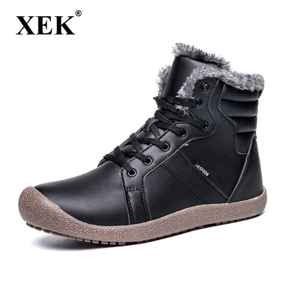 

xek men winter boots male snow boots waterproof warm fur casual shoes leather chaussure homme plus size 36~48 zll438, Black
