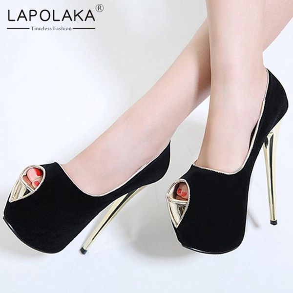 

lapolaka 2020 platform party shoes ladies pump super thin high heels slip-on peep toe fashion party summer sandals, Black