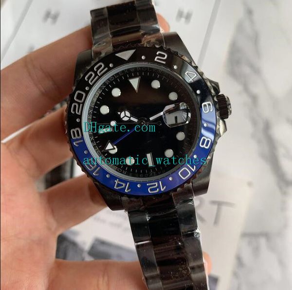 

men's 40mm automatic mechanical watches 116710 full black case red blue ceramic gmt ii sapphire stainless steel bracelet elling, Slivery;brown