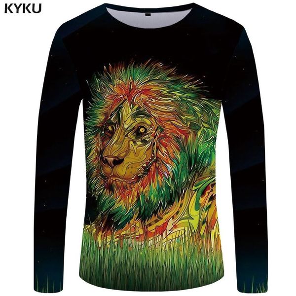 

lion long black animal angry punk rock 3d print shirts hippie humor harajuku men clothing