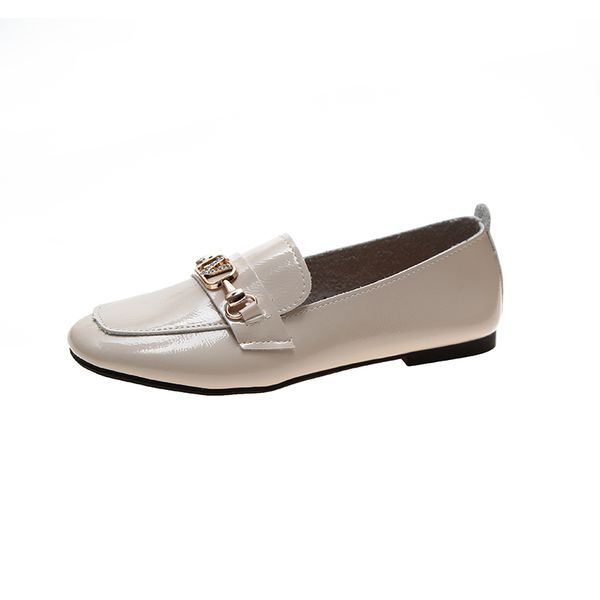 

2020 new spring fashion wild square head women's small leather shoes european comfortable breathable loafers, Black