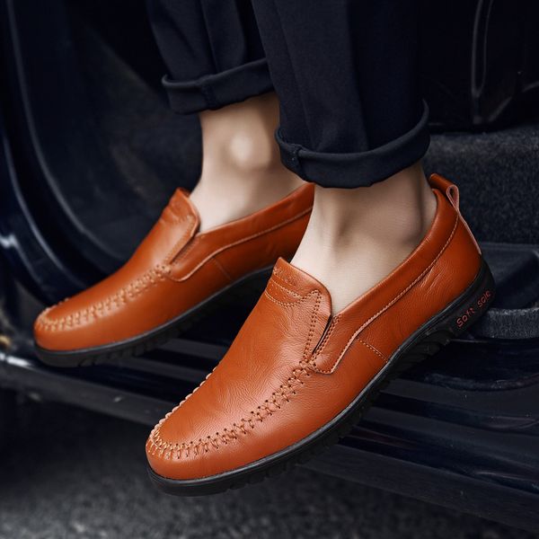 

men loafers leather moccasins mens slip on flats men's casual shoes male driving shoes cow leather plus size 37-47, Black