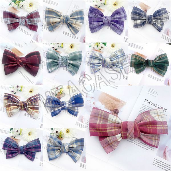 

girls plaid hairbows checkered hairpins women grid hair ties holder big bows hair clips baby barrettes teens party hair accessories d81203, Slivery;white