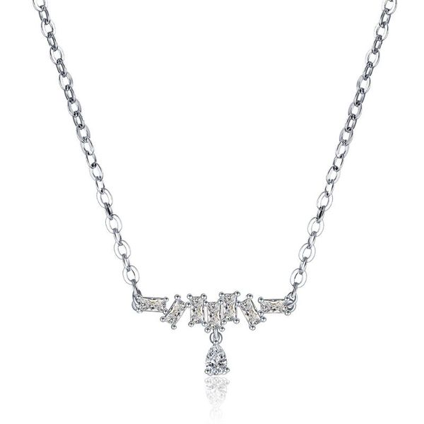 

18k white gold simple hollow geometric square diamond clavicle chain heart pendant diamond necklace for party, Silver