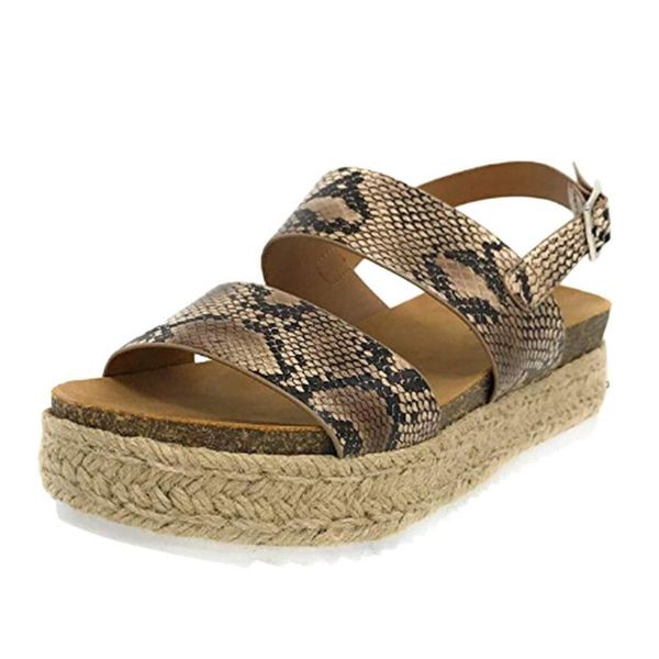 

sagace women sandals summer new snake print large size thick-soled straw beach sandals casual fashion non-slip females shoes, Black