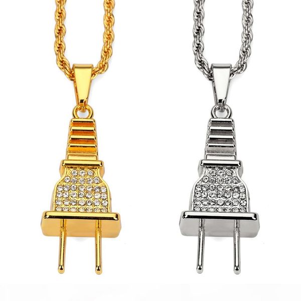 

design new men's necklace domineering european and american version of fashion diamond plug 18k gold hip hop necklace pendant, Silver