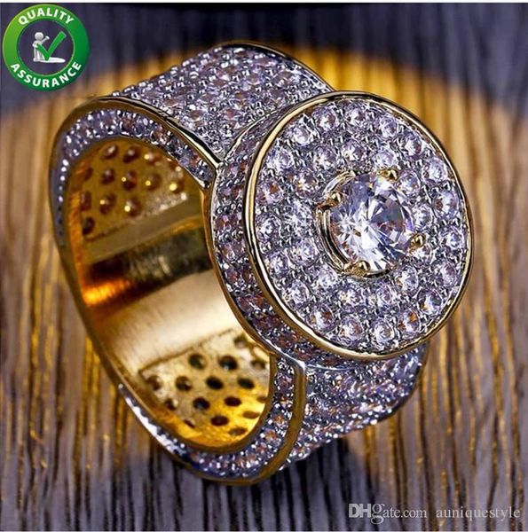 

hip hop jewelry mens gold rings luxury designer iced out cz diamond ring bling band pinky finger for men engagement wedding accessories, Slivery;golden