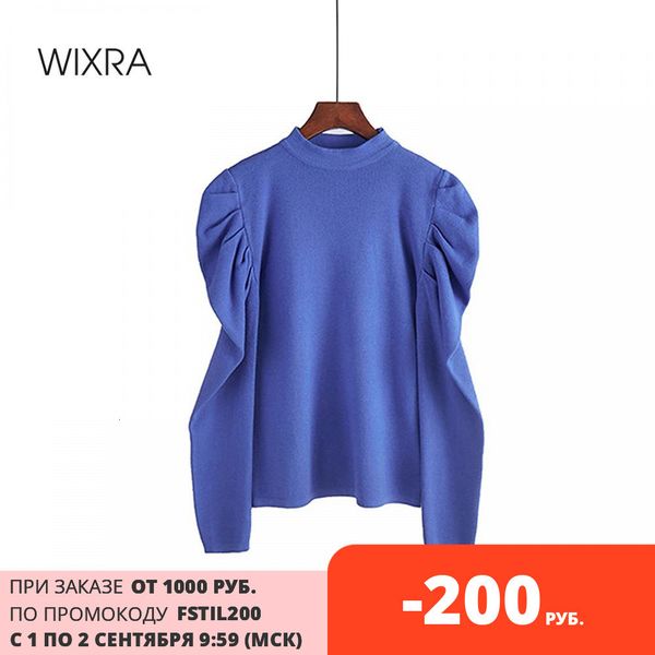 

твердая свитер wixra женщин нового способа o-образным вырезом длинные рукава puff осень зима пуловеры топы женщины вязание свитера, White;black