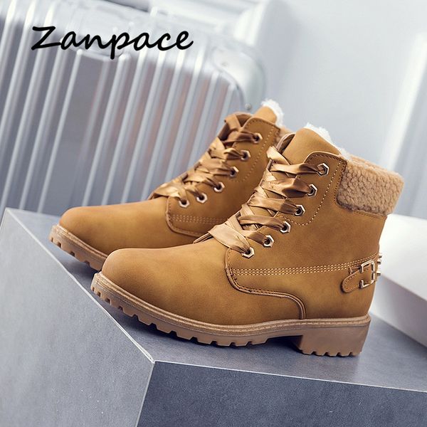 

zanpce winter boots women large size 43 fashion leather women snow boots keep warm plush wmen flat ankle lace-up shoes, Black