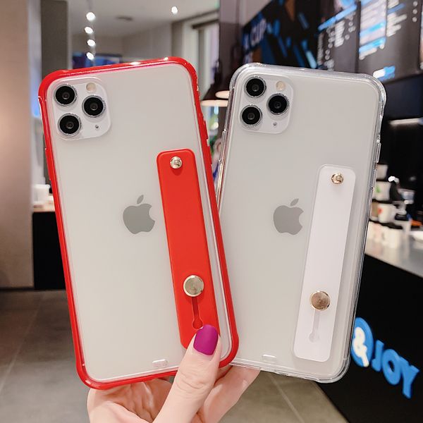 

100pcs/lot phone case for iphone 11 11pro max xr xs max x 6 6s 7 8 plus se 2020 wrist strap candy color shockproof clear cover
