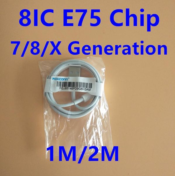 

100pcs 8ic e75 chip usb charger cable original oem quality 7 8 x generations 1m 3ft 2m 6ft usb data cable cords for foxconn charging line