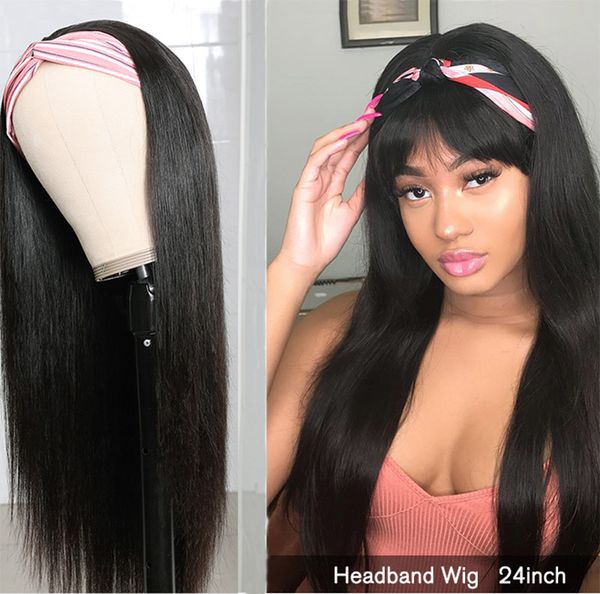 

jyzbeauty headband wig straight brazilain human hair wig with baby hair 14-22 inches remy new arriving hair bleached knots, Black;brown