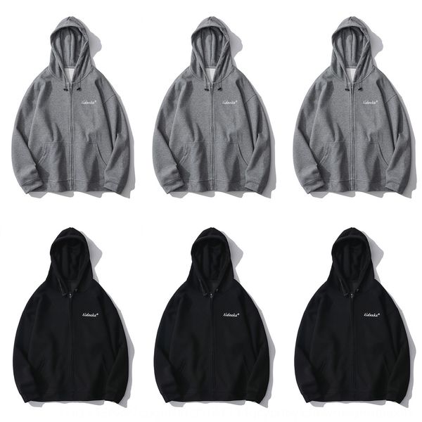 

tideeku autumn new simple solid color outdoor cardigan loose cec all-match hooded sweater zipper men coat sweater coat 7r69k, Black