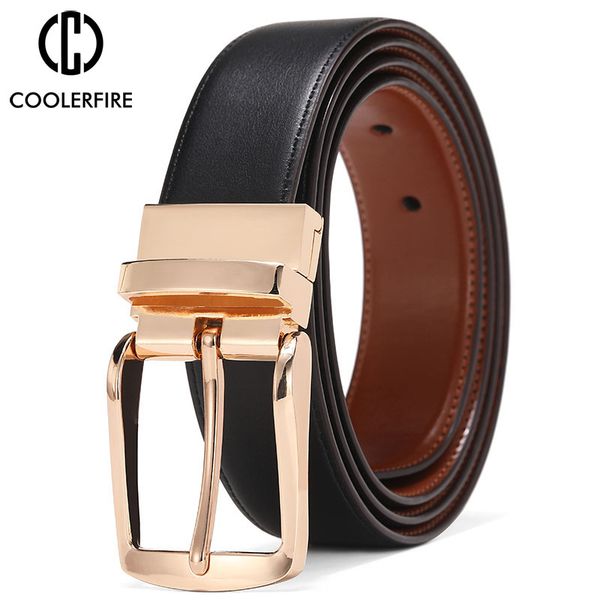 

new reversible rotated buckle double sided belt belts for men genuine leather dress belt hq116, Black;brown