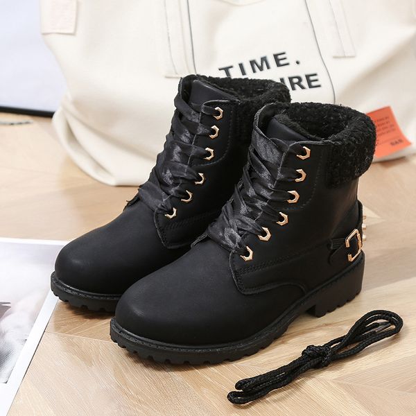 

women winter boots 2020 new arrival fashion suede women snow boots metal rivet warm plush women's ankle flat shoes, Black