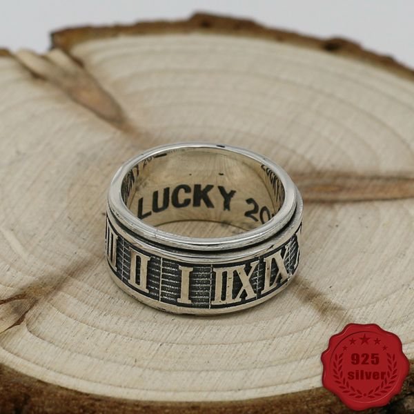

925 sterling silver ring trend personality jewelry punk style hip-hop hip hop can turn roman numerals jewelry 2018 new hot