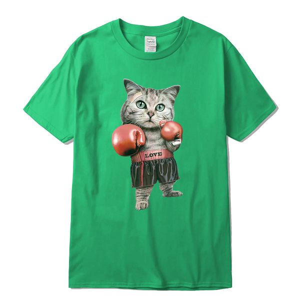 

100% хлопка с коротким рукавом бокс кошки напечатаны смешные люди тенниску вскользь о-шеи свободно летней футболки для мужчин топы тройники