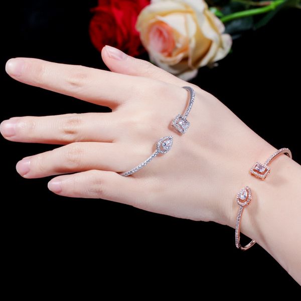 

model jewery open bracelet for women set with cubic zirconia stone lady link chains, Golden;silver