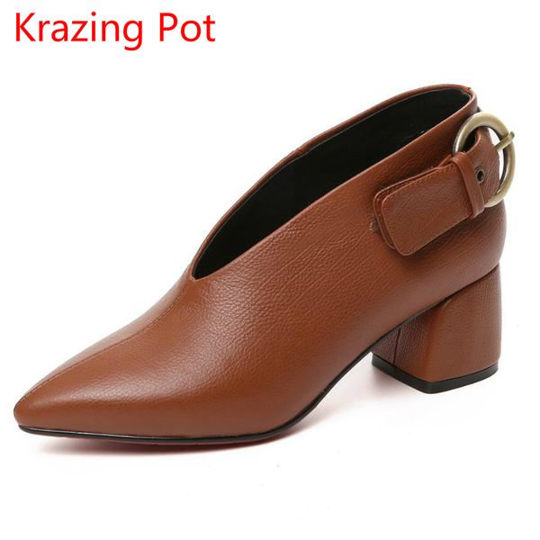 

2020 new arrival cow leather metal brand winter shoes high heels women pumps pointed toe autumn office lady winter shoes l27, Black