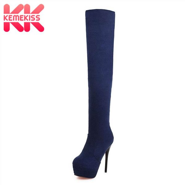 

boots kemekiss women thigh high fashion soft stretch shoes for platform heels long casual footwear size 33-43, Black