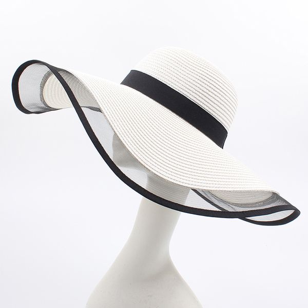 

Sun Hat Women Straw Hat Eugen Yarn Black White Summer Wide Brim Beach French Female Dress Veil Mesh Visors Caps, Blue;gray