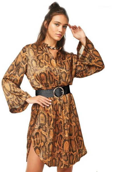 

designer spring fashion dresses with sashes vestidoes women shirt dress snake printed, Black;gray