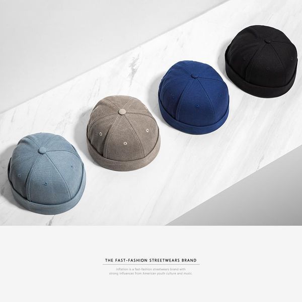 

solid couple chinese-style hats 073ci2017 round caps men's y200110 fashion 2019 flanging hat color new snapback inflation dayupshop, Blue;gray