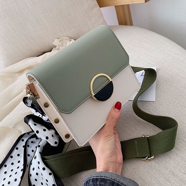 

contrast color pu leather crossbody bags with scarf design for women 2020 summer shoulder messenger bag lady quality handbags