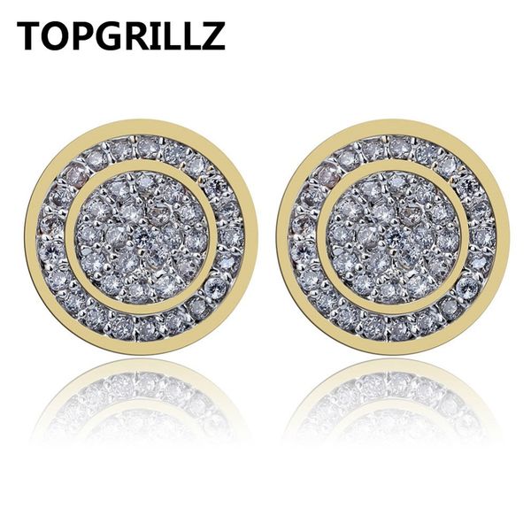 

rillz gold silver color iced out cubic zircon round stud earring with screw back buckle men women hip hop jewelry gifts 210202, Golden;silver