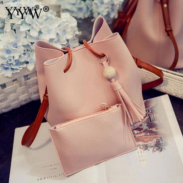 

2020 new handbag women 2 piece bag female arrival leather shoulder bags casual tassels bag suit clutch purse lichee grain