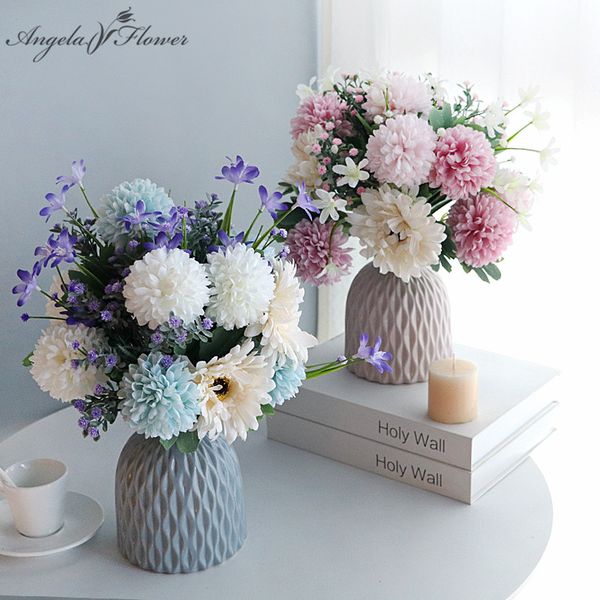 

european-style flower vases with artificial flowers home decor pot silk flower bouquet+ceramic vase table display ornaments gift