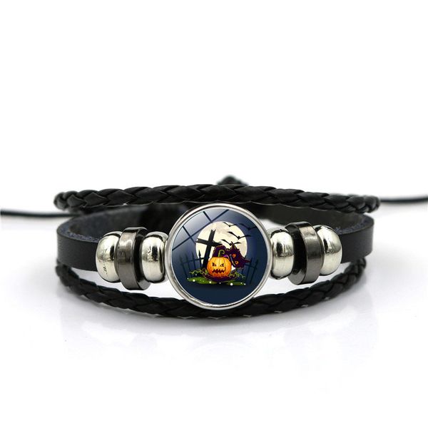 

charm bracelets women men halloween series bracelet fashion black leather handmade glass dome pumpkin pattern bangle jewelry, Golden;silver