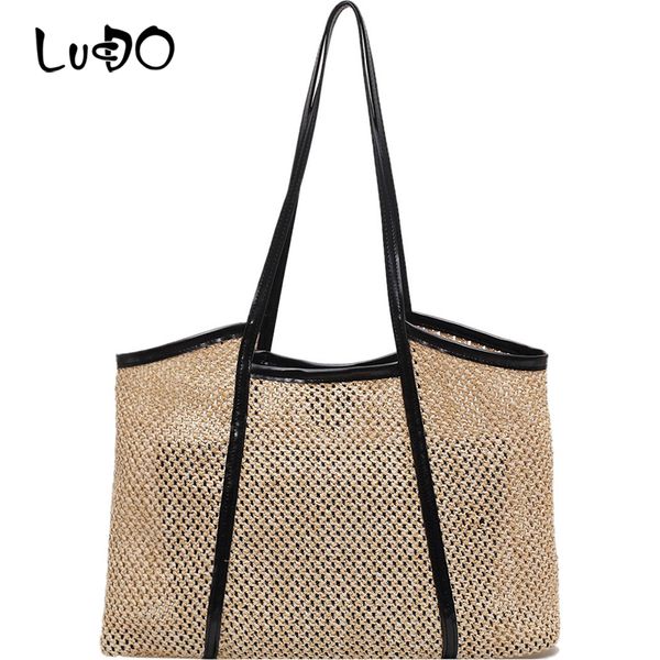 

lucdo large capacity weave handle bags casual female big totes lady's shopping bag travel straw beach handbags summer bags
